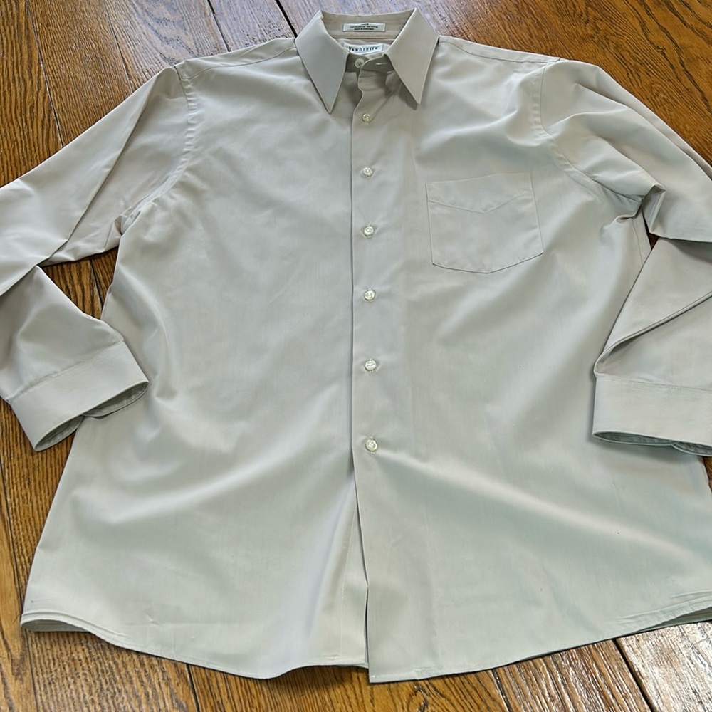 Van Heusen brand light tan dress shirt. Long sleeve. Size large (16 1/2 - 32/33)